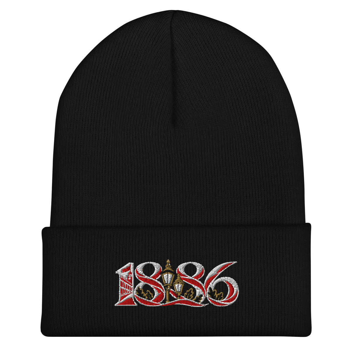 Arsenal 1886 Heritage Embroidered Football Beanie – black front view