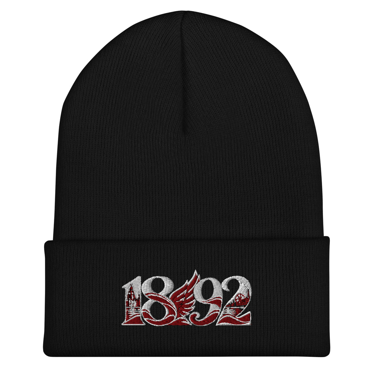 Liverpool 1892 Heritage Liver Bird Embroidered Football Beanie – black front view