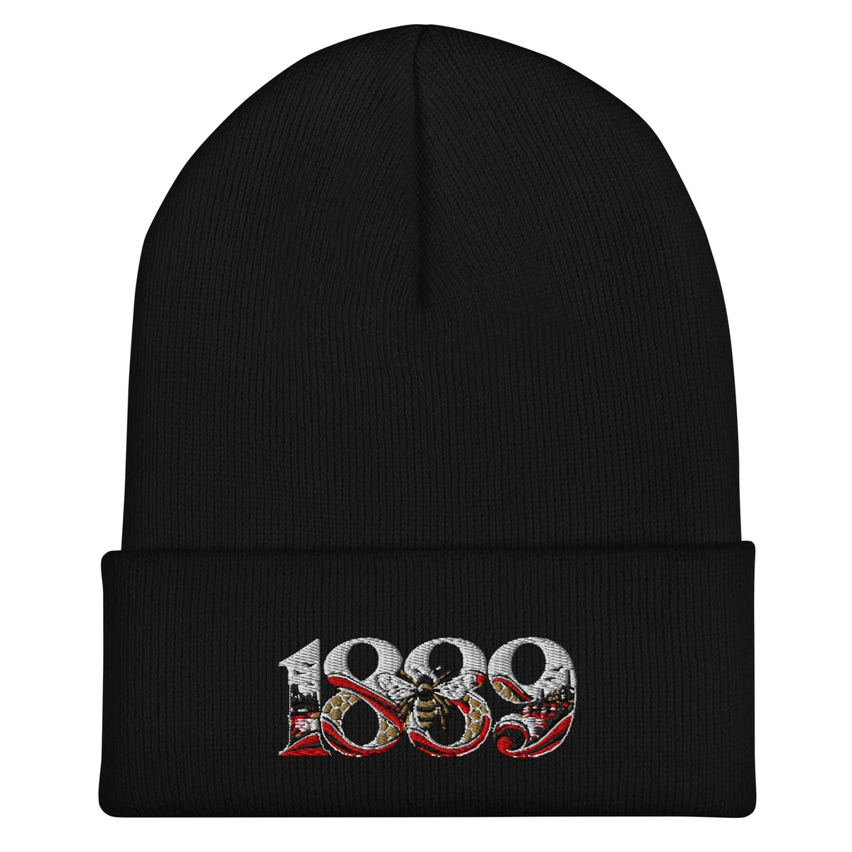 Brentford 1889 Heritage Bees Embroidered Football Beanie – black front view