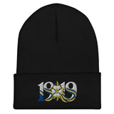 Leeds 1919 White Rose Heritage Embroidered Football Beanie – black front view