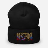 Aston Villa 1874 Lion Heritage Embroidered Football Beanie – black front view