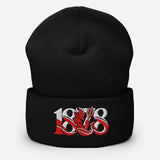 Manchester United 1878 Red Devil Heritage embroidered football beanie, black colour, front view