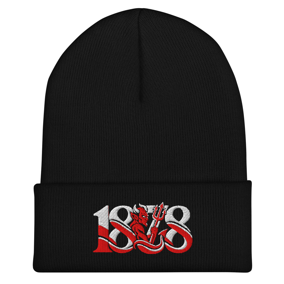 Manchester United 1878 Red Devil Heritage embroidered football beanie, black colour, front view