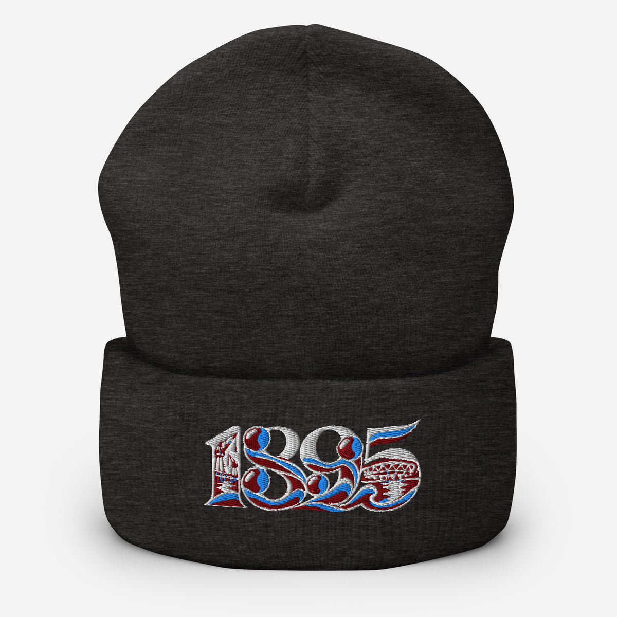 West Ham 1895 Heritage Embroidered Football Beanie – dark grey front view