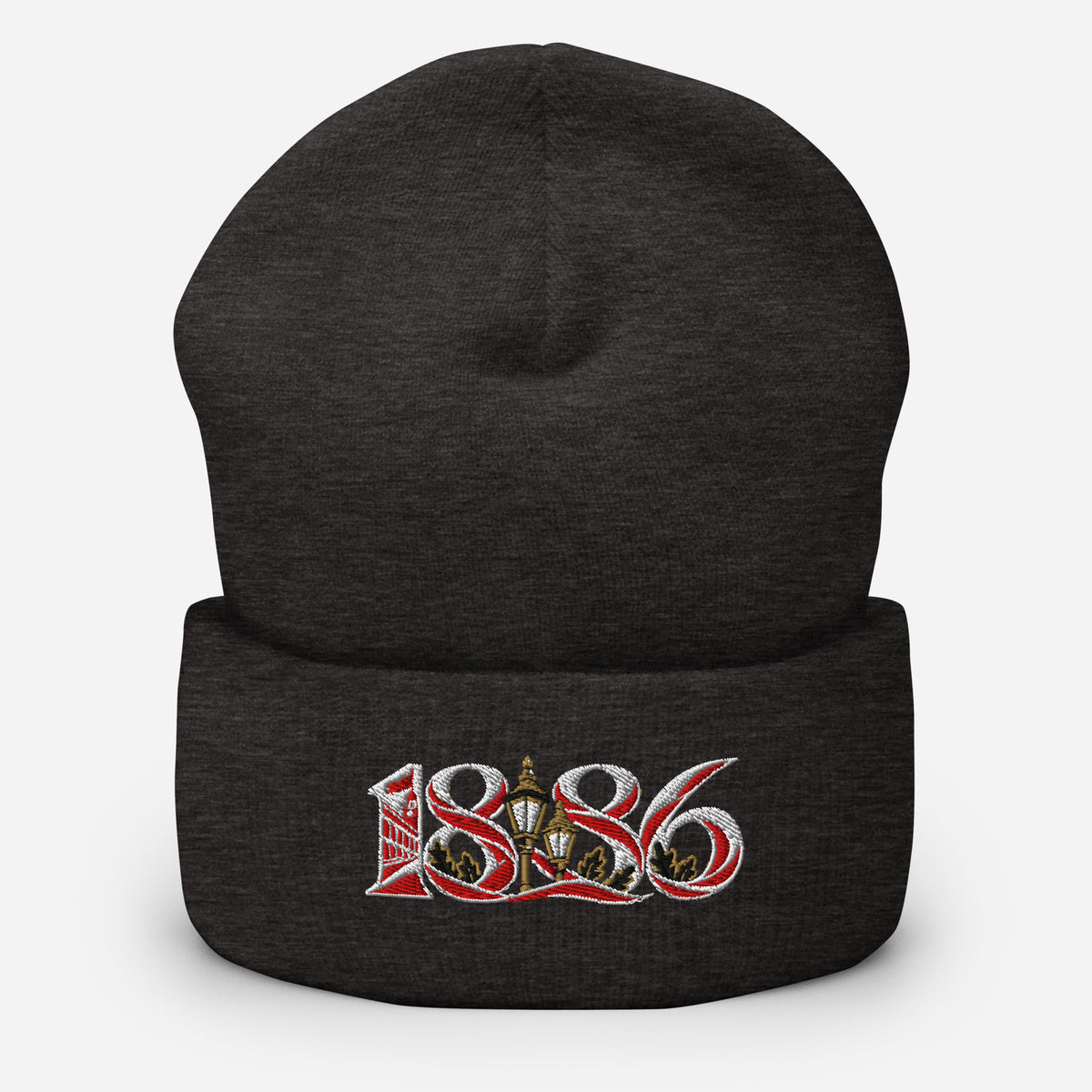 Arsenal 1886 Heritage Embroidered Football Beanie – dark grey front view