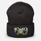 Leeds 1919 White Rose Heritage Embroidered Football Beanie – dark grey front view