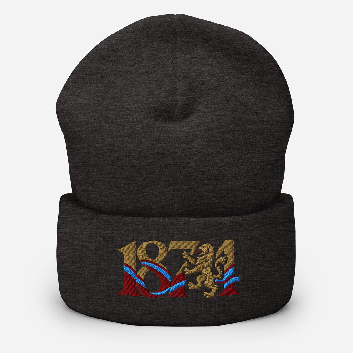 Aston Villa 1874 Lion Heritage Embroidered Football Beanie – dark grey front view