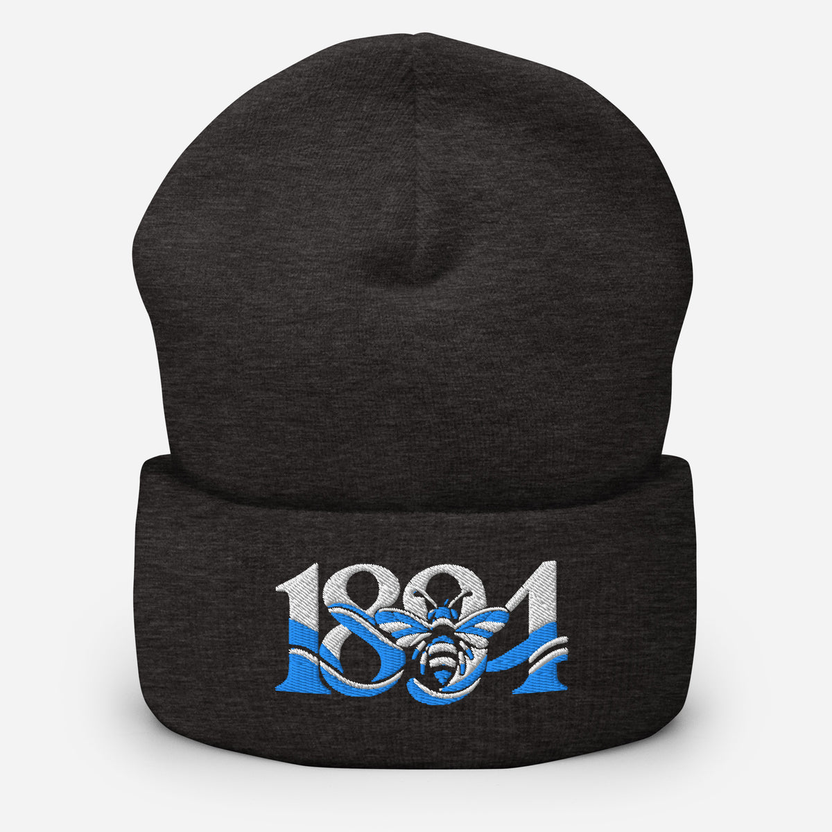 Manchester 1894 Worker Bee Heritage Embroidered Football Beanie – dark grey front view