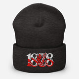 Manchester United 1878 Red Devil Heritage embroidered football beanie, dark grey colour, front view