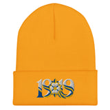 Leeds 1919 White Rose Heritage Embroidered Football Beanie – gold front view