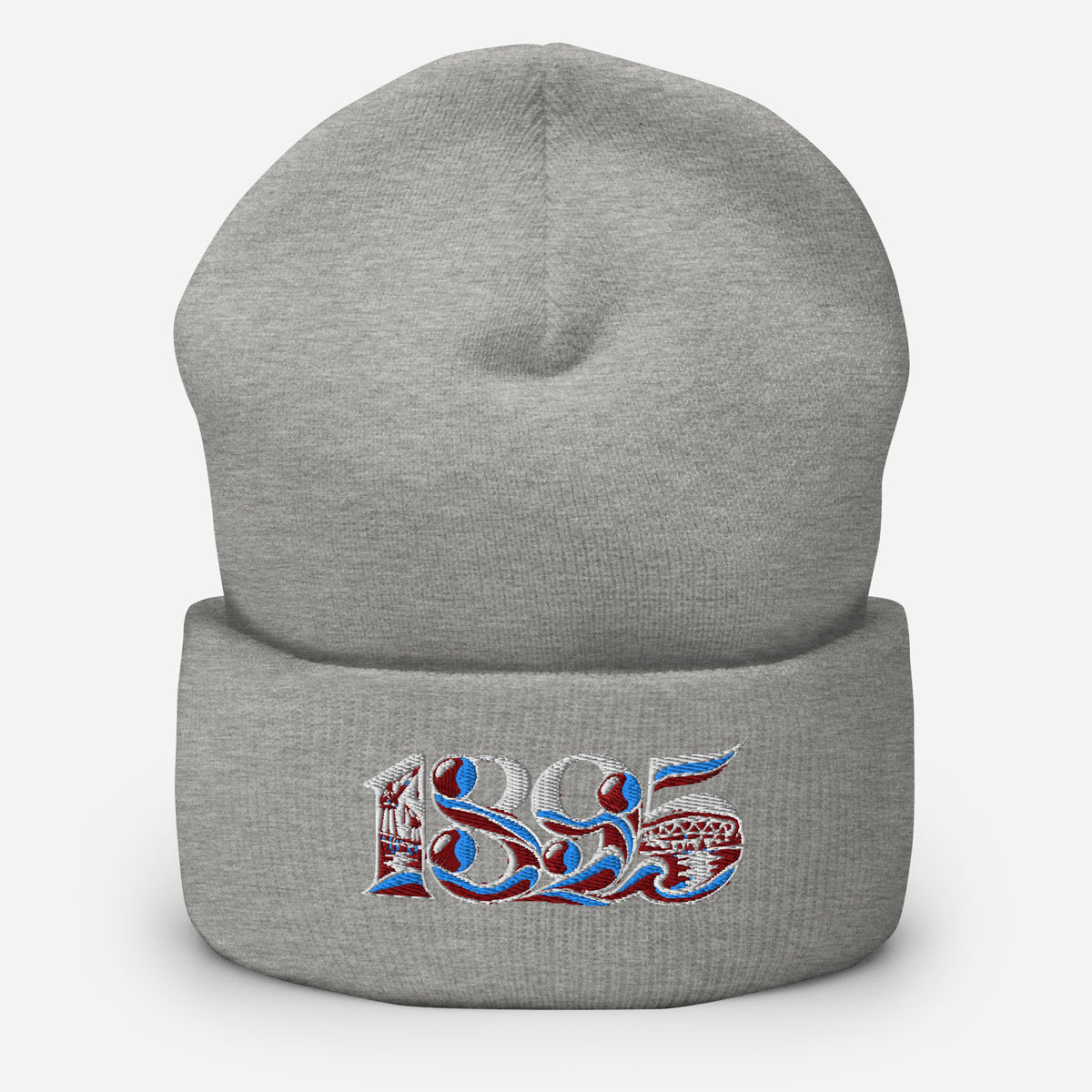 West Ham 1895 Heritage Embroidered Football Beanie – heather grey front view