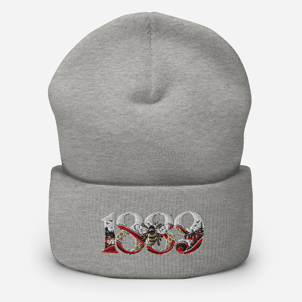 Brentford 1889 Heritage Bees Embroidered Football Beanie – heather grey front view