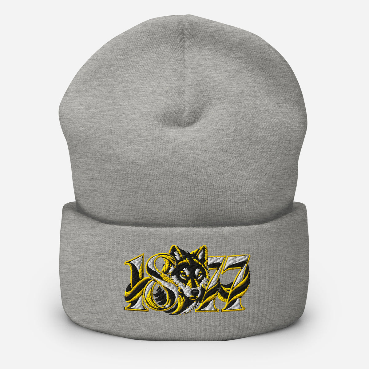 Wolves 1877 Heritage Wolf Embroidered Football Beanie – heather grey front view
