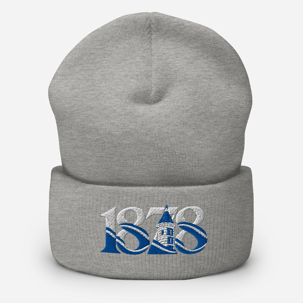Everton 1878 Heritage Tower Embroidered Football Beanie – heather grey front view