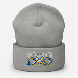 Leeds 1919 White Rose Heritage Embroidered Football Beanie – heather grey front view