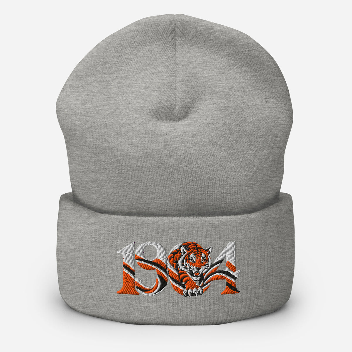 Hull 1904 Tigers Heritage Embroidered Football Beanie – heather grey front view