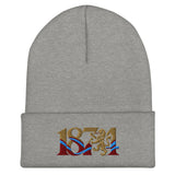 Aston Villa 1874 Lion Heritage Embroidered Football Beanie – heather grey front view