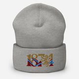 Aston Villa 1874 Lion Heritage Embroidered Football Beanie – heather grey front view