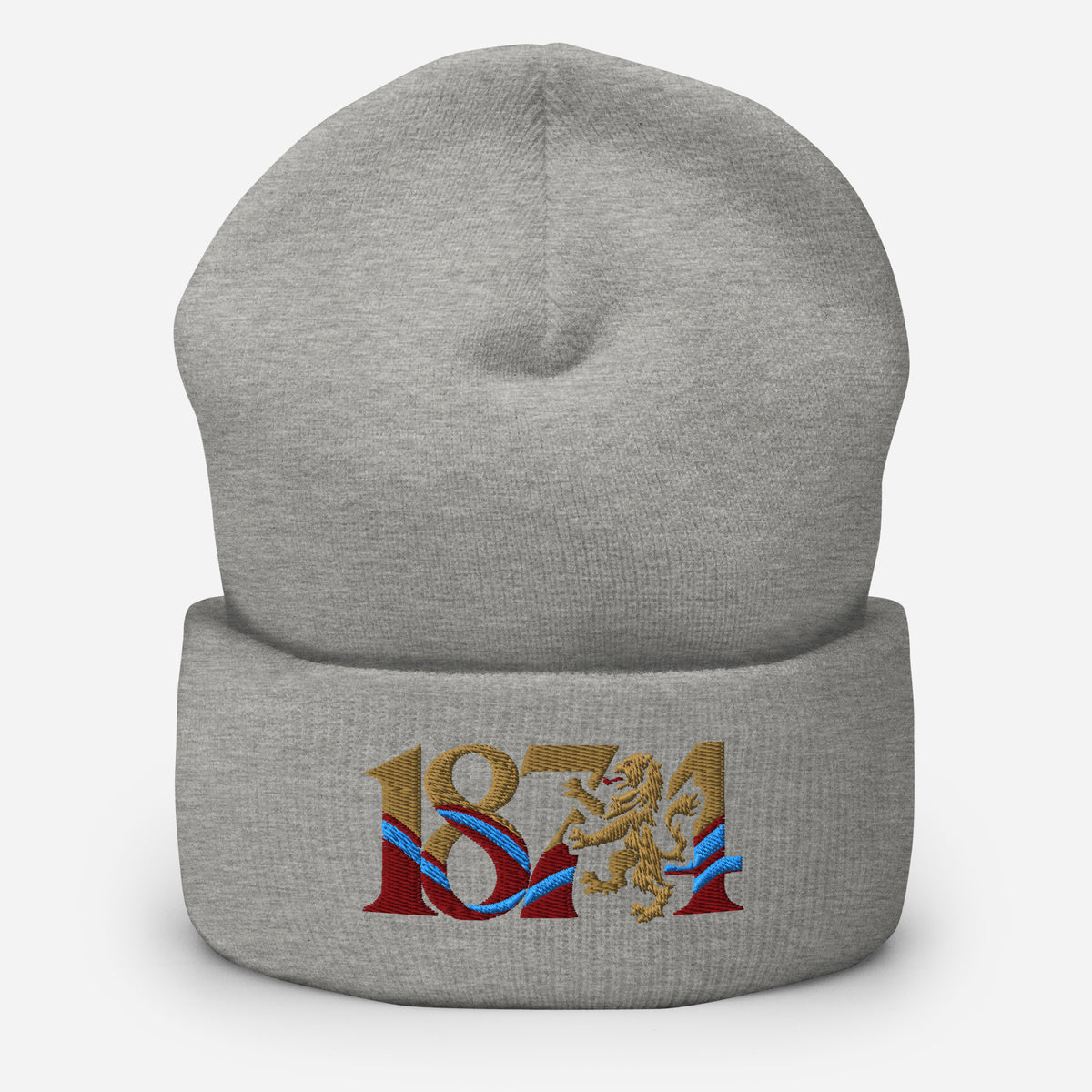 Aston Villa 1874 Lion Heritage Embroidered Football Beanie – heather grey front view