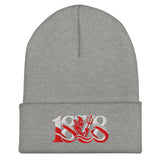 Manchester United 1878 Red Devil Heritage embroidered football beanie, heather grey colour, front view