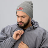 Manchester United 1878 Red Devil Heritage embroidered football beanie, heather grey colour, front view
