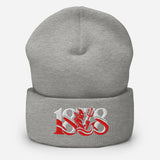 Manchester United 1878 Red Devil Heritage embroidered football beanie, heather grey colour, front view