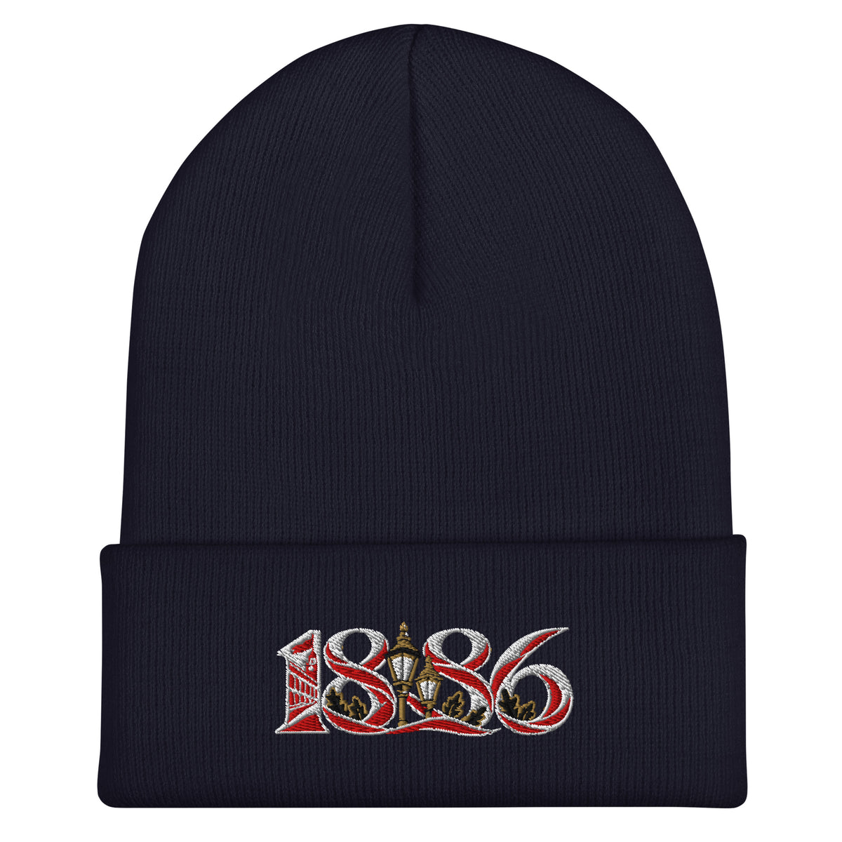 Arsenal 1886 Heritage Embroidered Football Beanie – navy front view