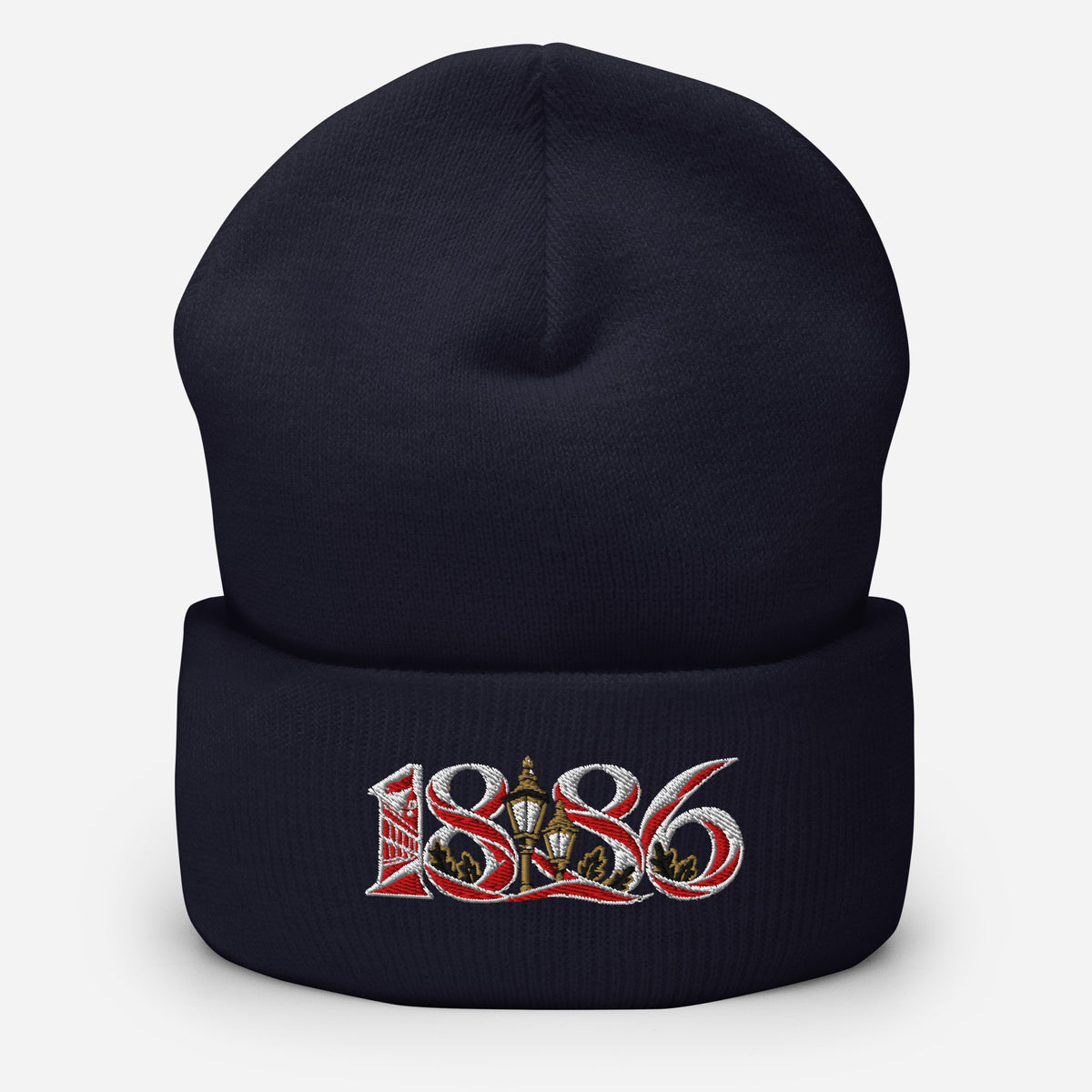 Arsenal 1886 Heritage Embroidered Football Beanie – navy front view