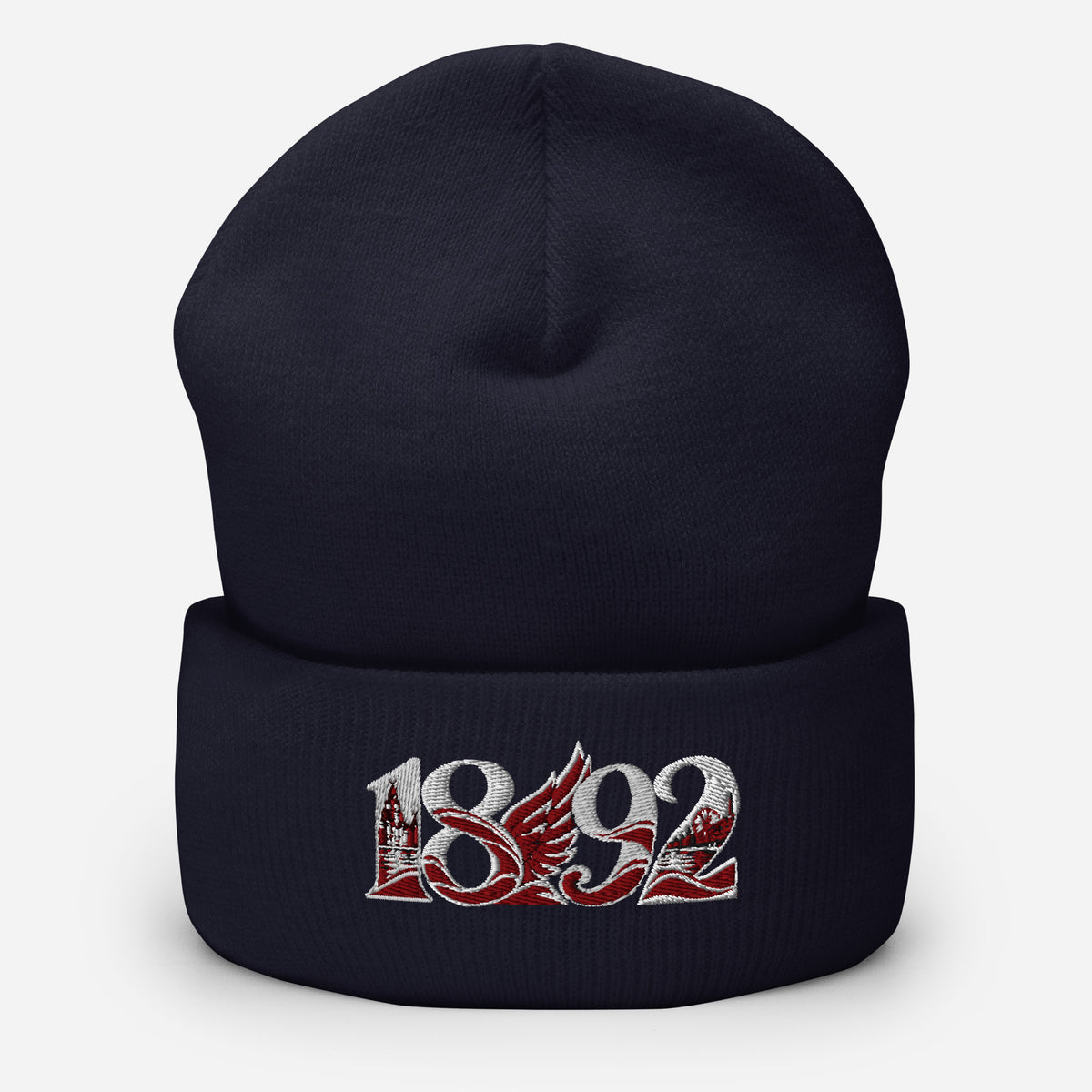 Liverpool 1892 Heritage Liver Bird Embroidered Football Beanie – navy front view