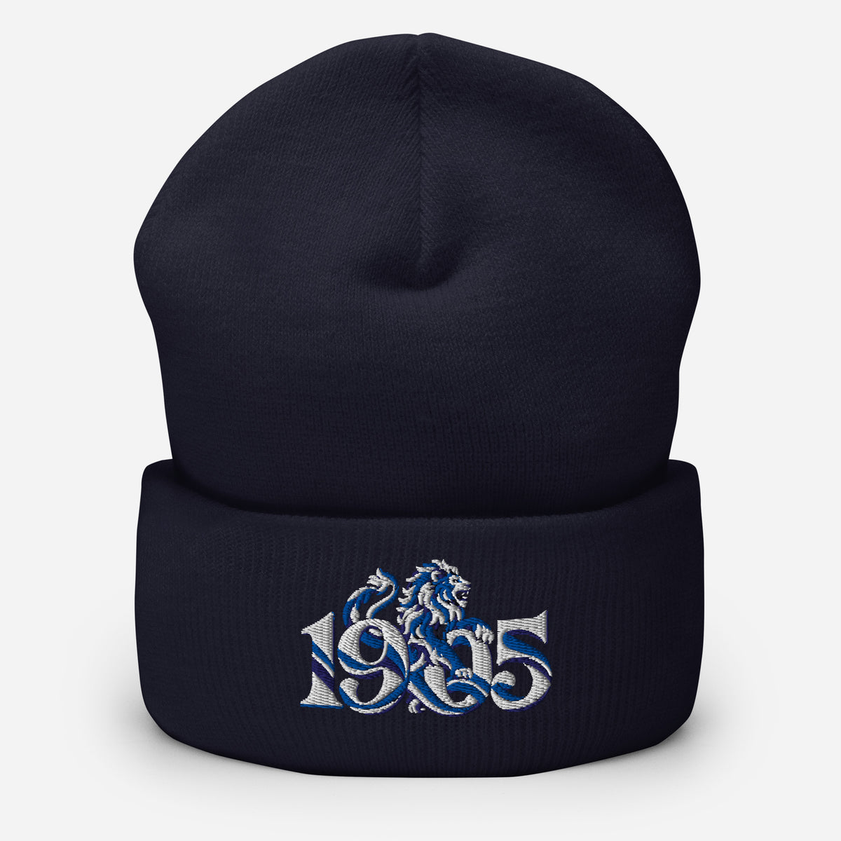Chelsea 1905 Heritage Lion Embroidered Football Beanie – navy front view