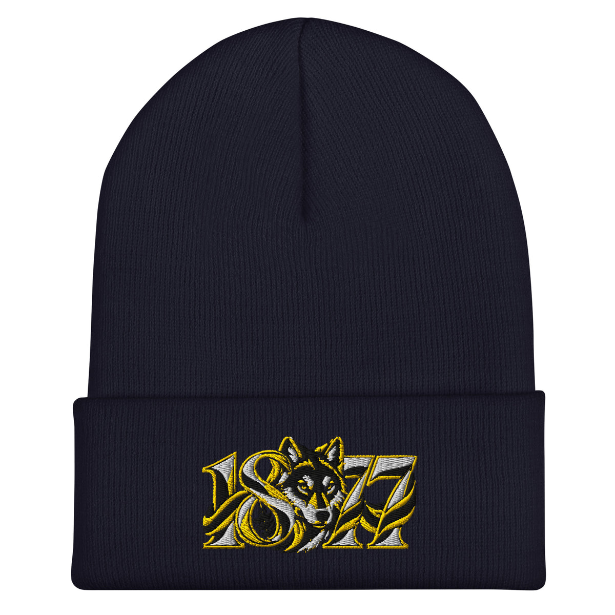 Wolves 1877 Heritage Wolf Embroidered Football Beanie – navy front view