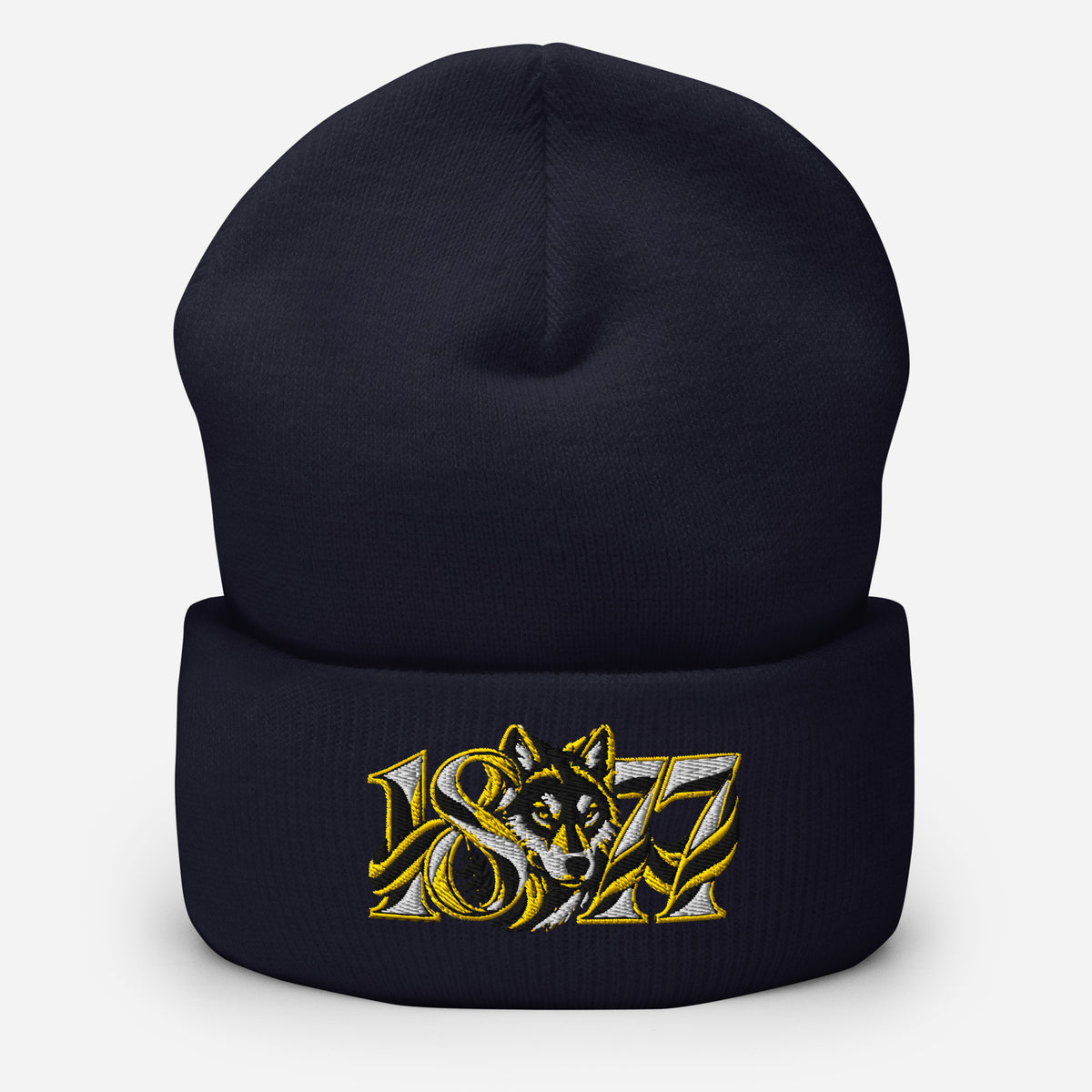 Wolves 1877 Heritage Wolf Embroidered Football Beanie – navy front view