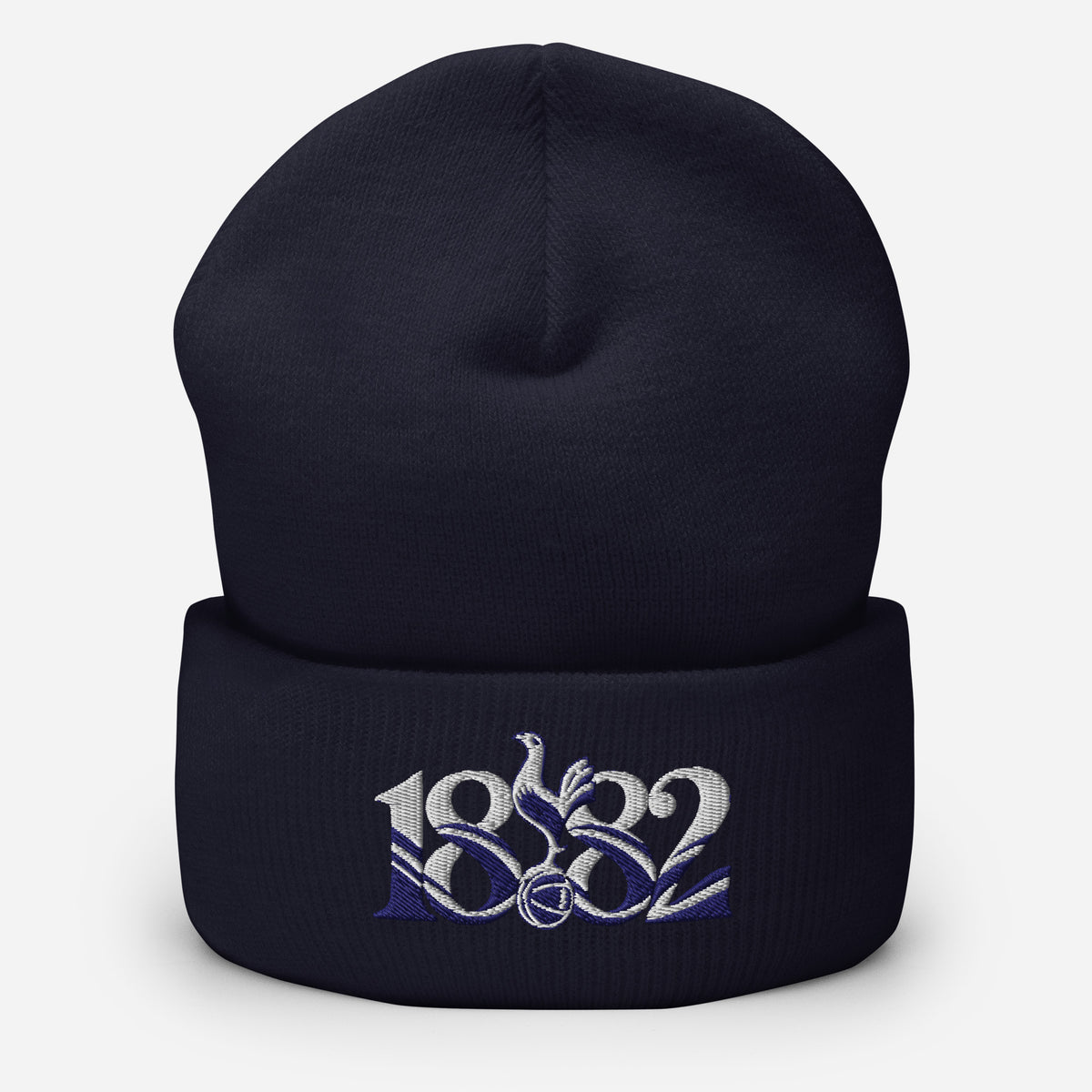 Tottenham Hotspur 1882 Heritage Embroidered Football Beanie – navy front view