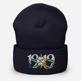 Leeds 1919 White Rose Heritage Embroidered Football Beanie – navy front view