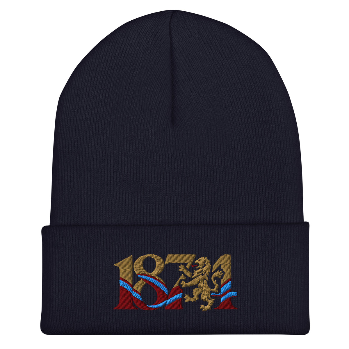 Aston Villa 1874 Lion Heritage Embroidered Football Beanie – navy front view