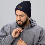 Aston Villa 1874 Lion Heritage Embroidered Football Beanie – navy front view