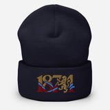 Aston Villa 1874 Lion Heritage Embroidered Football Beanie – navy front view