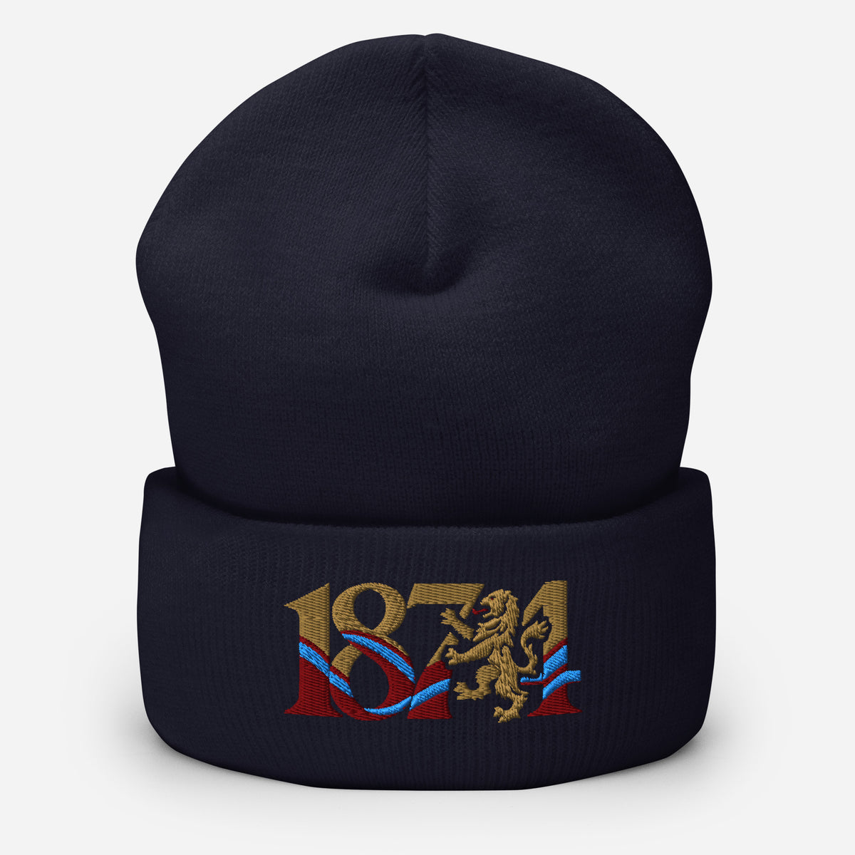 Aston Villa 1874 Lion Heritage Embroidered Football Beanie – navy front view