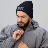 Manchester 1894 Worker Bee Heritage Embroidered Football Beanie – navy front view