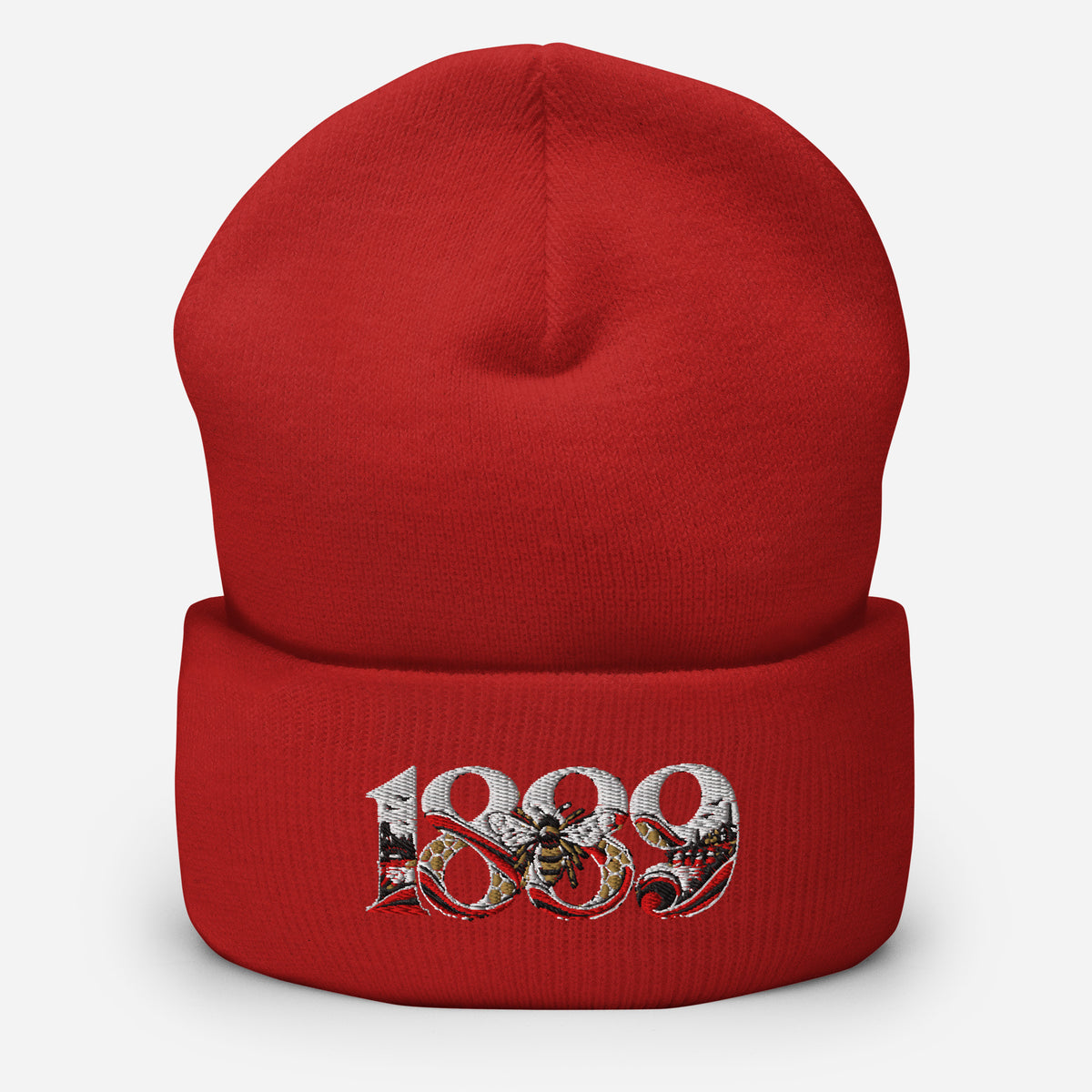 Brentford 1889 Heritage Bees Embroidered Football Beanie – red front view