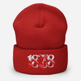 Manchester United 1878 Red Devil Heritage embroidered football beanie, red colour, front view