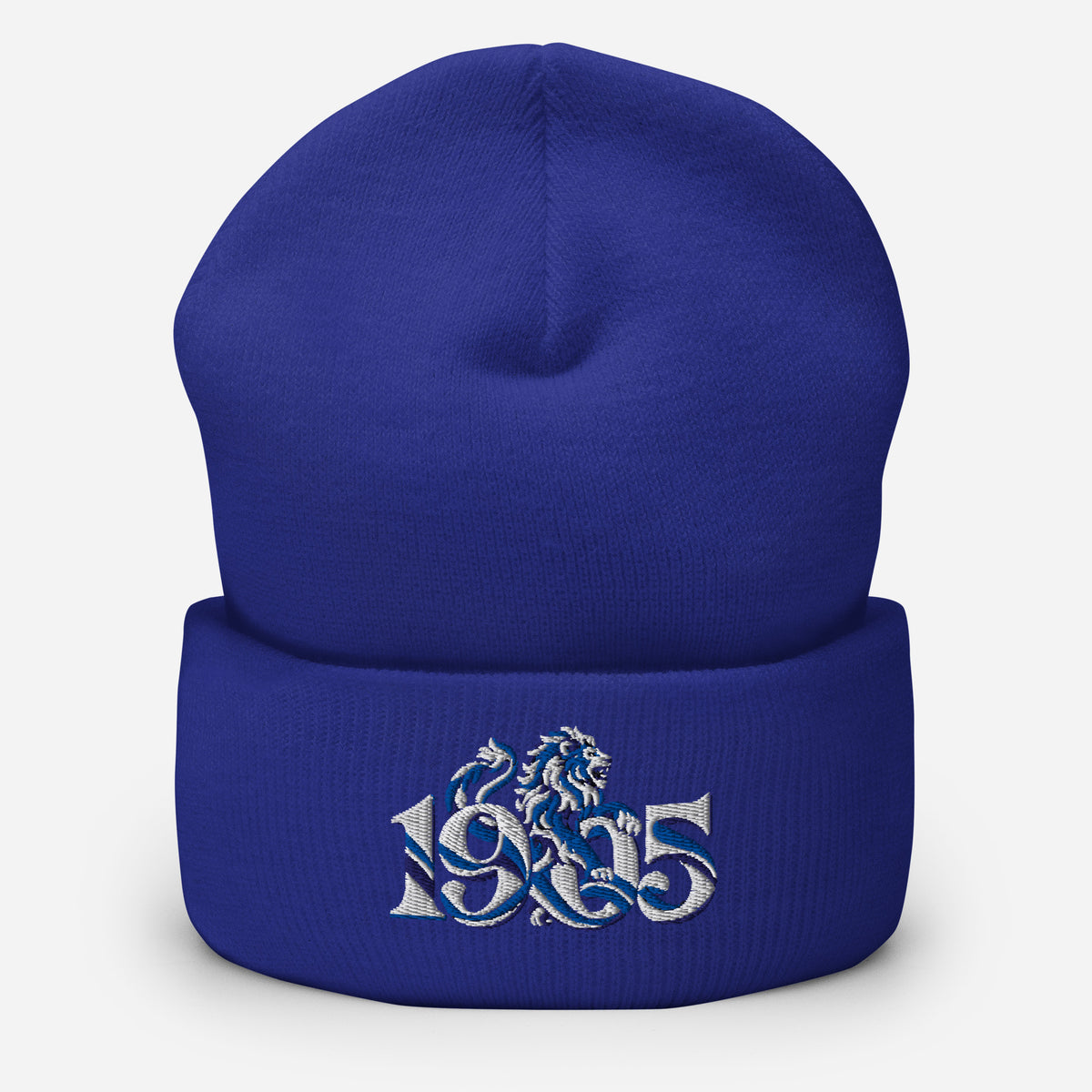 Chelsea 1905 Heritage Lion Embroidered Football Beanie – royal front view