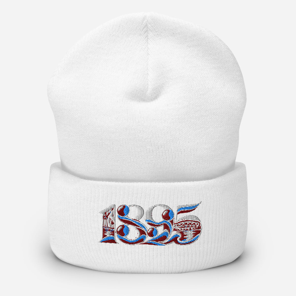 West Ham 1895 Heritage Embroidered Football Beanie – white front view