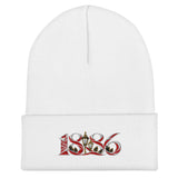 Arsenal 1886 Heritage Embroidered Football Beanie – white front view