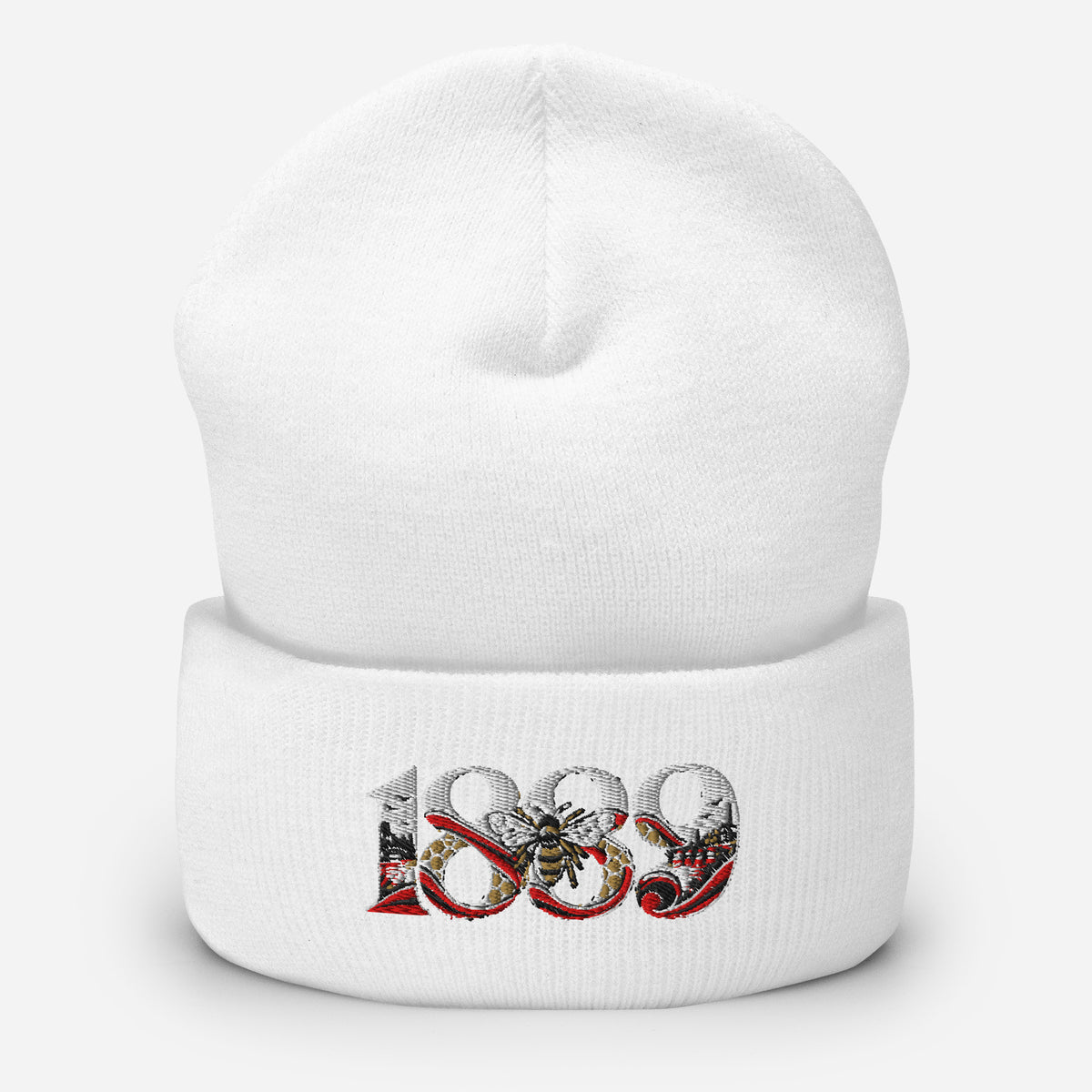 Brentford 1889 Heritage Bees Embroidered Football Beanie – white front view