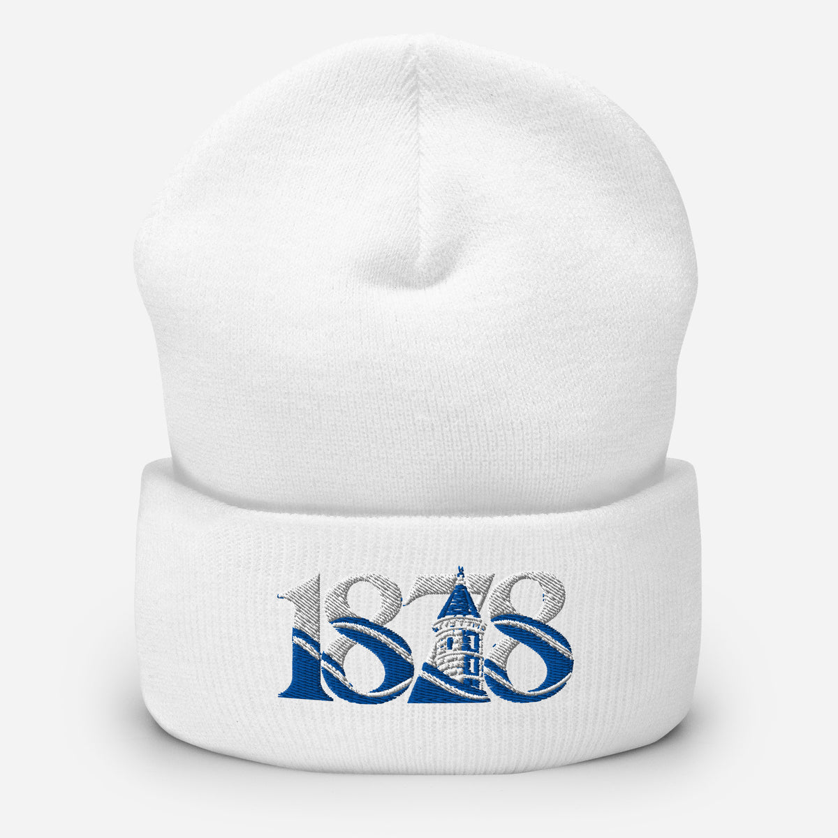 Everton 1878 Heritage Tower Embroidered Football Beanie – white front view