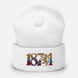 Aston Villa 1874 Lion Heritage Embroidered Football Beanie – white front view