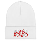 Manchester United 1878 Red Devil Heritage embroidered football beanie, white colour, front view