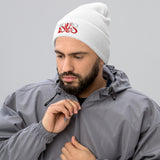 Manchester United 1878 Red Devil Heritage embroidered football beanie, white colour, front view