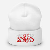 Manchester United 1878 Red Devil Heritage embroidered football beanie, white colour, front view